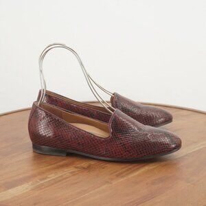 Women's Burgundy Snake-Embossed Leather Ballet Flats